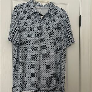 Men's Polo Shirt with Geometric Pattern - Navy and White